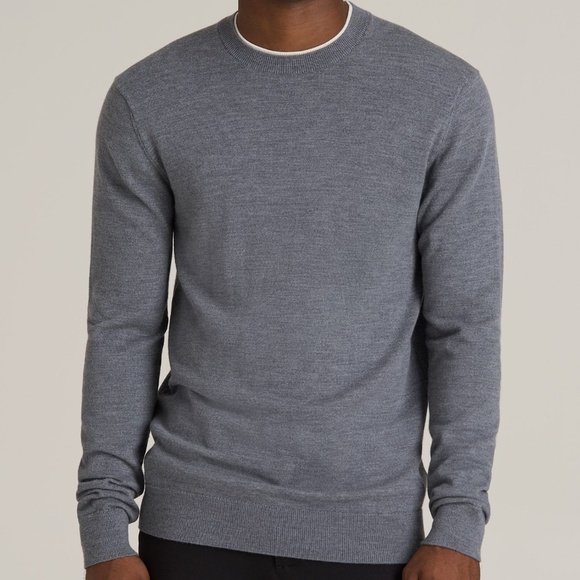 American Tall Merino Wool Crewneck Tip Sweater for Tall Men in Grey Mix Size MM - Picture 1 of 3